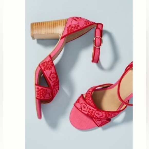 A by Anthropologie pink strappy heals size 7.5 us - Picture 1 of 8